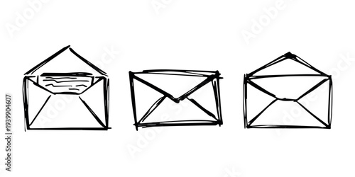 Set of hand drawn envelope with letter inside Mail and correspondence doodle Love, communication, invitation Single element for design, print, decor