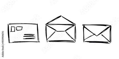 Set of hand drawn envelope with letter inside Mail and correspondence doodle Love, communication, invitation Single element for design, print, decor