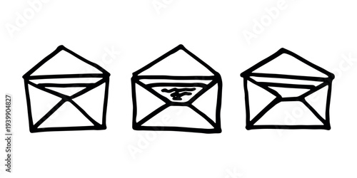 Set of hand drawn envelope with letter inside Mail and correspondence doodle Love, communication, invitation Single element for design, print, decor