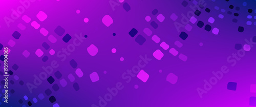 Vibrant Purple and Magenta Abstract Digital Pixel Background. A dynamic vector composition featuring scattered glowing square particles on a deep violet gradient. Perfect for gaming and tech headers.