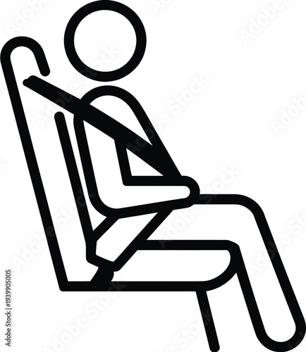 Black and white line of a person wearing a seatbelt in a chair