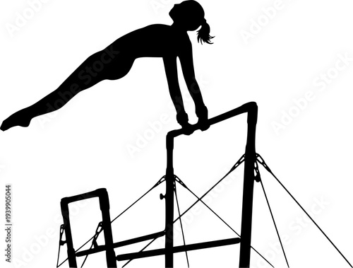 girl gymnast exercise on uneven bars gymnastics black silhouette