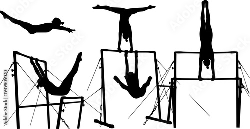 girl gymnast exercise on uneven bars gymnastics black silhouette