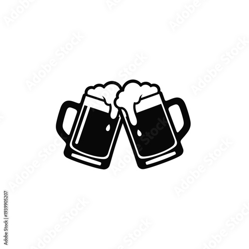 Two beer mugs cheering with foam overflowing