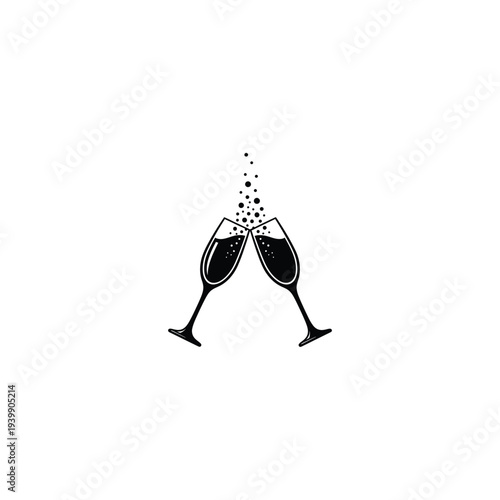 Two champagne glasses clinking together in celebration