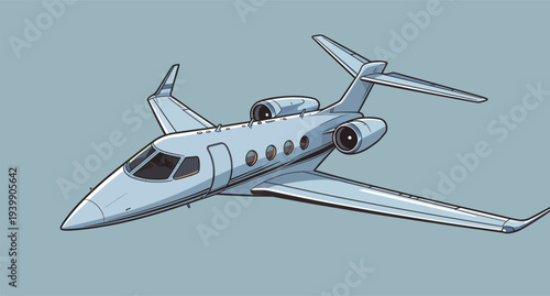 A white private jet soars high in the sky. The plane glides smoothly through the bright blue backdrop of daytime.