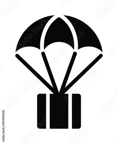 Vector icon of a parachute with supply box attached