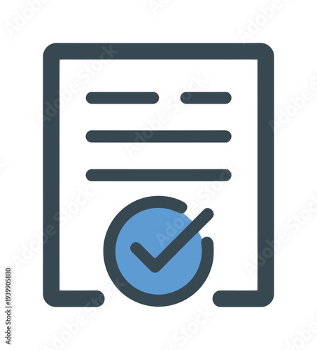 Vector icon of a document with a checkmark stamp for approval