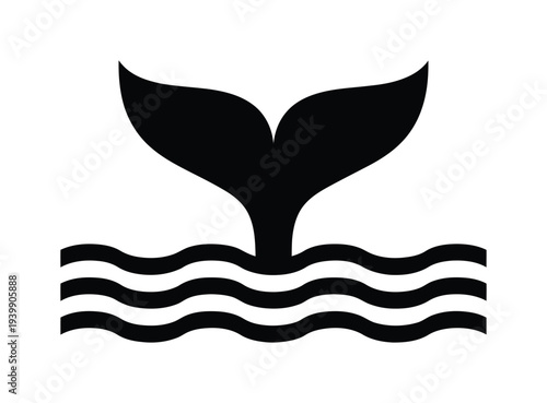 Vector of a whale tail rising above gentle waves
