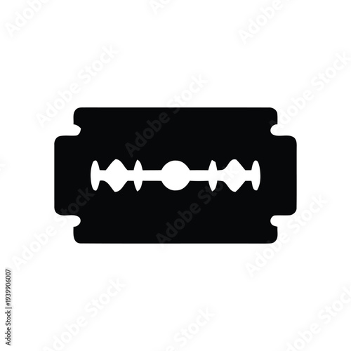 Black and white razor blade with serrated edge and safety cap