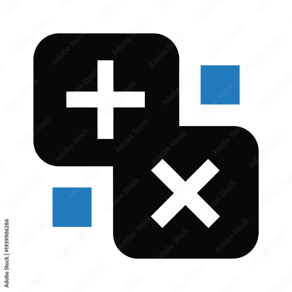 Fototapeta premium Vector icon featuring overlapping blue squares with plus and cross symbols