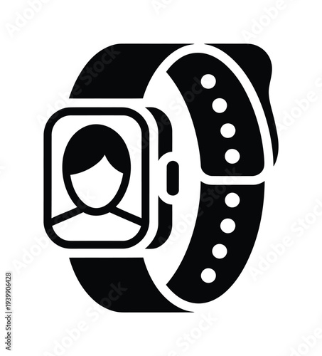 Vector of a smartwatch with a silhouette of a face on the screen