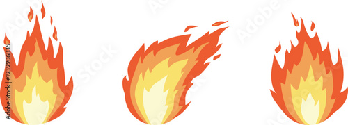 Three Isolated Flames. Fire Vector Illustration. Graphic Element for Design like Spicy Stuff.