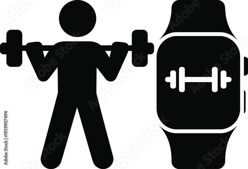 Black and white minimalist fitness with dumbbells and smartwatch 1