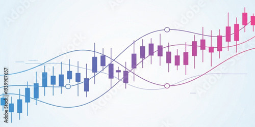 Abstract Financial Candlestick Chart with Trend Lines Showing Stock Market Growth and Trading Analysis Background