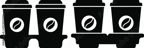 Black and white of four coffee cups on a tray