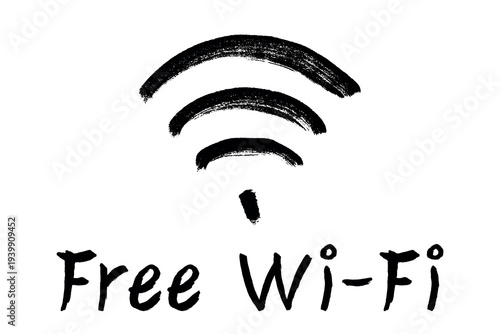 Hand drawn free wifi spot zone sign Public wi-fi area sign Wireless internet clipart in doodle style Single element for print, web, design, decor 3G, 4G, 5G, 6G, IoT