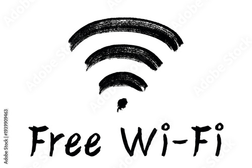 Hand drawn free wifi spot zone sign Public wi-fi area sign Wireless internet clipart in doodle style Single element for print, web, design, decor 3G, 4G, 5G, 6G, IoT