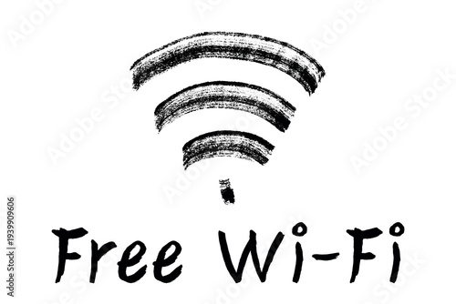 Hand drawn free wifi spot zone sign Public wi-fi area sign Wireless internet clipart in doodle style Single element for print, web, design, decor 3G, 4G, 5G, 6G, IoT