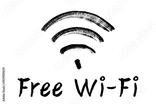 Hand drawn free wifi spot zone sign Public wi-fi area sign Wireless internet clipart in doodle style Single element for print, web, design, decor 3G, 4G, 5G, 6G, IoT