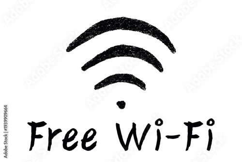 Hand drawn free wifi spot zone sign Public wi-fi area sign Wireless internet clipart in doodle style Single element for print, web, design, decor 3G, 4G, 5G, 6G, IoT