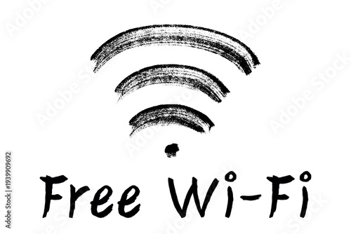 Hand drawn free wifi spot zone sign Public wi-fi area sign Wireless internet clipart in doodle style Single element for print, web, design, decor 3G, 4G, 5G, 6G, IoT