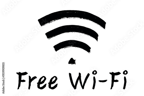 Hand drawn free wifi spot zone sign Public wi-fi area sign Wireless internet clipart in doodle style Single element for print, web, design, decor 3G, 4G, 5G, 6G, IoT