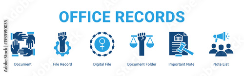 Office Records web banner icon concept,  with Document, File Record, Digital File, Document Folder, Important Note, Note Li.