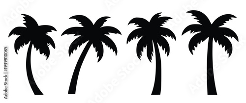 Four black silhouette palm trees against white background
