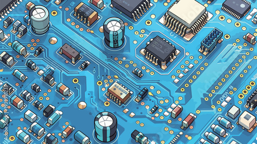 A close view shows a circuit board filled with various electronic components and connections in a workshop setting.