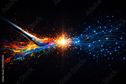 Human Drawing vs AI Generated Art Concept, Traditional Creativity and Artificial Intelligence Design