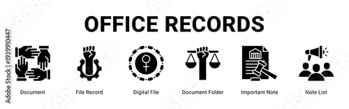 Office Records web banner icon concept,  with Document, File Record, Digital File, Document Folder, Important Note, Note Li.