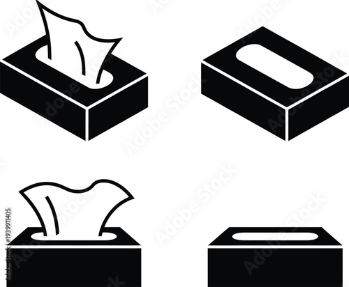 Minimalist black and white tissue box with and without tissues