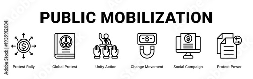 Public Mobilization web banner icon concept,  with Protest Rally, Global Protest, Unity Action, Change Movement, Social Campaign, Protest Power.