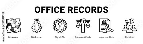 Office Records web banner icon concept,  with Document, File Record, Digital File, Document Folder, Important Note, Note Li.