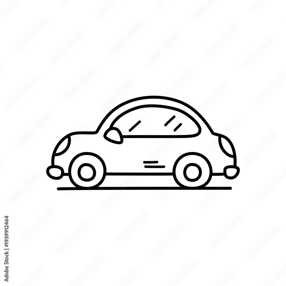 Obraz premium Car line icon, classic sedan automobile outline symbol, minimalist vector pictogram for road transport, driving travel, and urban mobility concept