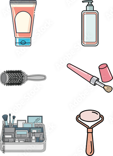 Set of 6 colorful makeup icons vector