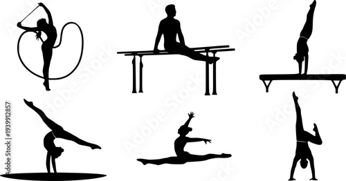set of vector icon gymnast silhouette

