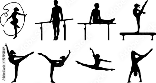 set of vector icon gymnast silhouette
