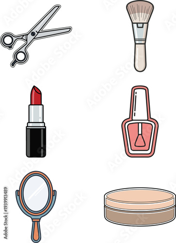Set of 6 makeup and beauty icons vector