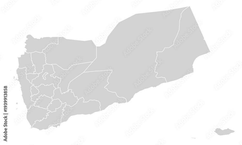 Fototapeta premium Grey with White Outline Yemen Map with District Borders Asian Country