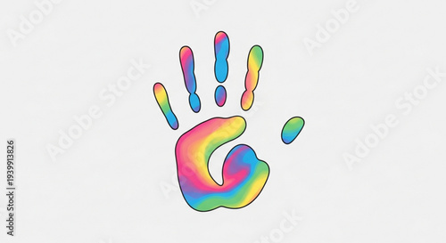 Rainbow colored handprint with vibrant hues on white background symbolizing diversity and inclusivity