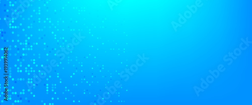 Modern Blue Digital Pixel Abstract Background. A dynamic vector illustration featuring scattered glowing square particles on a bright azure gradient. Perfect for technology and data-driven designs.