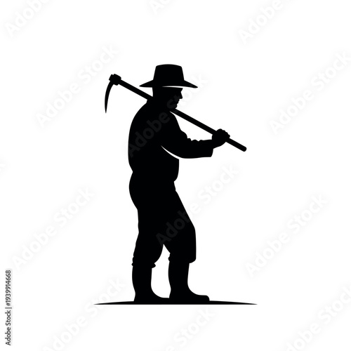 Silhouette of a farmer with a hoe.