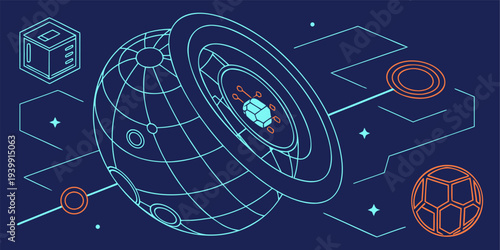 Futuristic glowing AI sphere symbolizing data connectivity, machine intelligence, and advanced digital technology.