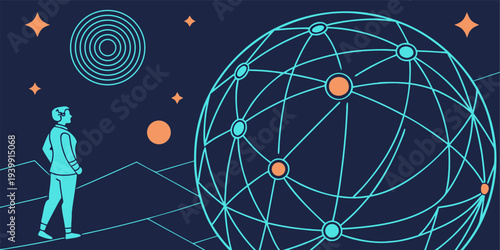Glowing cyber network sphere illustrating artificial intelligence systems, digital innovation, and futuristic technology concept.