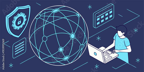 High-tech AI sphere formed by glowing data connections symbolizing modern technology and digital transformation.