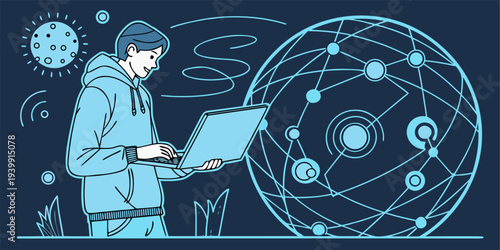 Abstract digital sphere made of luminous cyber connections representing artificial intelligence and big data technology.