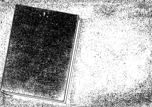 grunge metal frame, Closed Book on Textured Surface Black and White Illustrati