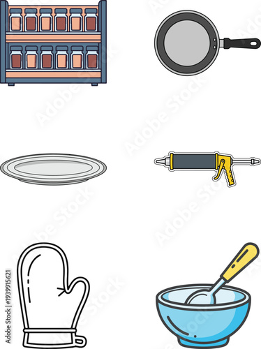 Set of 6 kitchen icons vector, baking elements